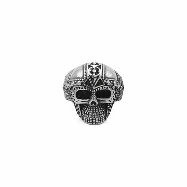 Stainless Steel Skull Ring with Viking Armor Pattern